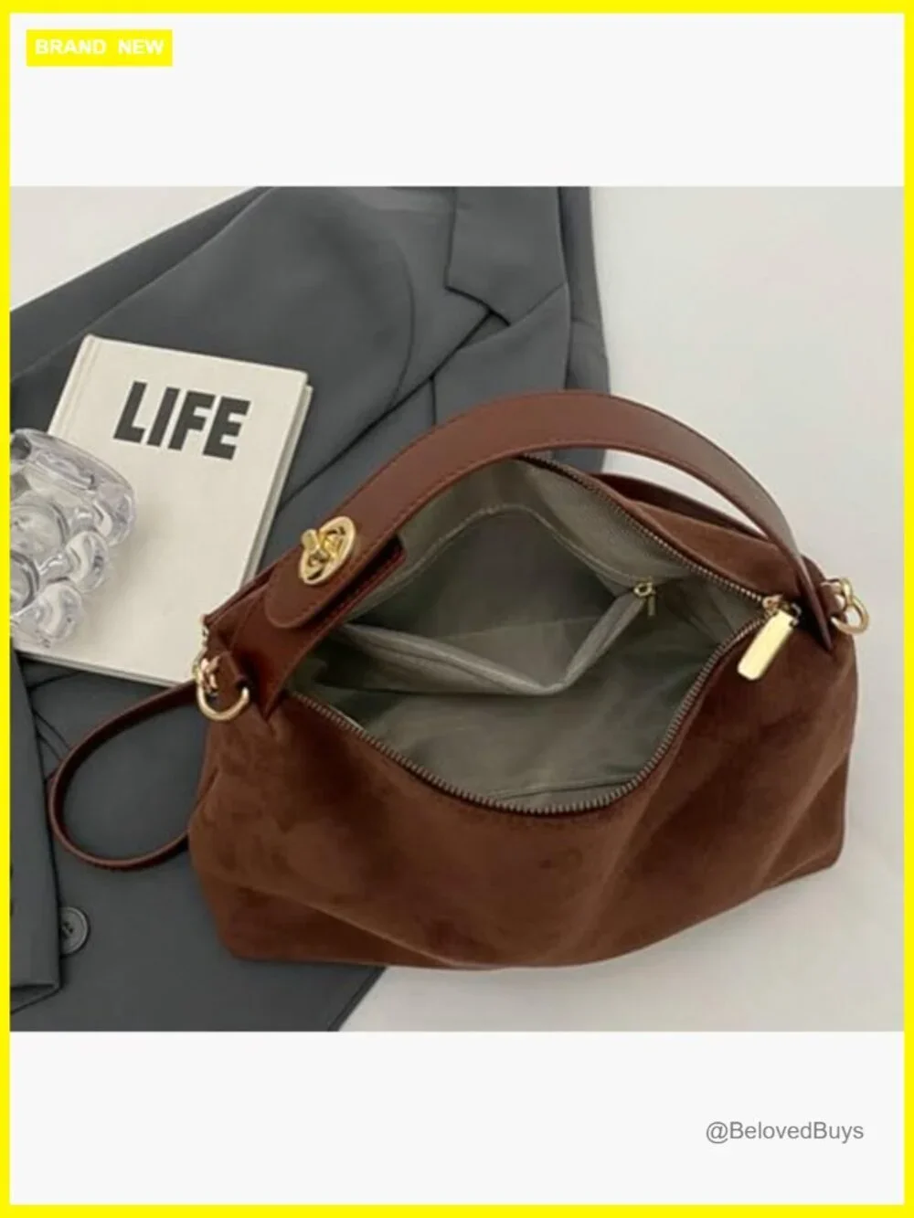 Suede Hobo Bag Crescent Crossbody Shoulder Tote Handbag Trendy
